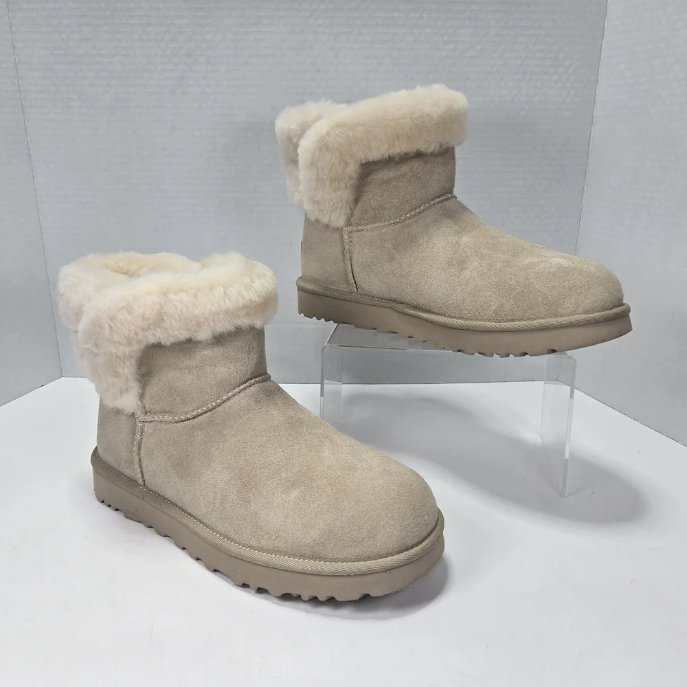 *NEW* UGG Saniya Shearling Mini Sand Suede Leather Winter Boots Women's Size 7